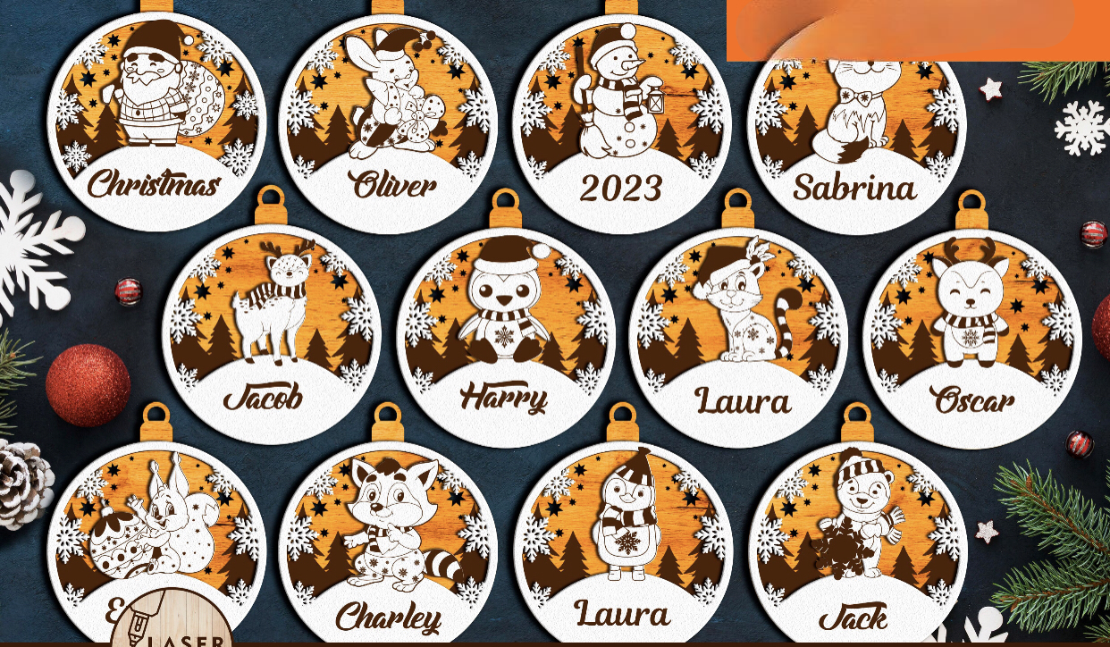Personalized Christmas Ornaments Family of 2,3,4,5,6,7,8,9,10 Custom Wood Christmas Ornaments with Names Text, Family of 12